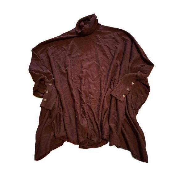 Alfani Brown Knit Turtleneck Button Sleeves Casual Poncho Medium - Picture 1 of 4